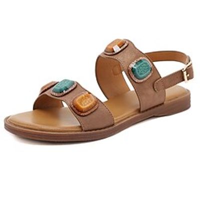 Women's Sandals Boho Bohemia Beach Flat Heel Round Toe Open Toe Elegant Casual Daily Office Walking Shoes PU Leather Buckle Spring Summer Solid Colored Green Brown Blue Lightinthebox