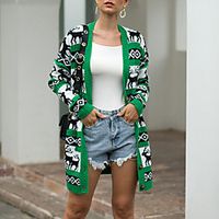 Women's Cardigan Sweater Knitted Button Color Block Animal Stylish Christmas Long Sleeve Sweater Cardigans V Neck Fall Winter Blue Gray Green / Going out miniinthebox - thumbnail