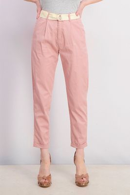 Womens Belted Plain Pants  Blush