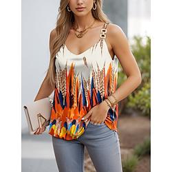 Women's Tank Top Vest Graphic Vacation Print Orange Sleeveless Vintage Ethnic Boho V Neck Summer Lightinthebox