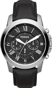 Fossil Grant Chronograph Black Leather Watch - FS4812