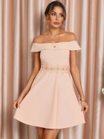 YOINS Lace Insert Off The Shoulder Short Sleeves Mini Dress - thumbnail