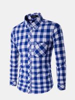 Business Casual Classical Plaids Long Sleeve Slim Fit Dress Shirts for Men