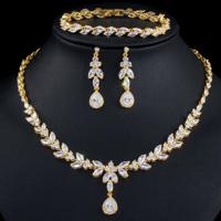 Luxury Elegant Dubai 5A Cubic Zircon Shining Anniversary Wedding Necklace Earring Bracelet Jewelry Set