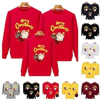 Family Christmas Sweatshirt Santa Claus Cute Christmas Pajamas Sport Print Wine Red Plus velvet red Plus velvet yellow Adorable Matching Outfits miniinthebox