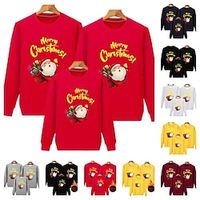Family Christmas Sweatshirt Santa Claus Cute Christmas Pajamas Sport Print Wine Red Plus velvet red Plus velvet yellow Adorable Matching Outfits miniinthebox - thumbnail