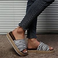 Women's Sandals Espadrilles Comfort Shoes Outdoor Slippers Platform Round Toe PU Striped Leopard Leopard White Black miniinthebox - thumbnail