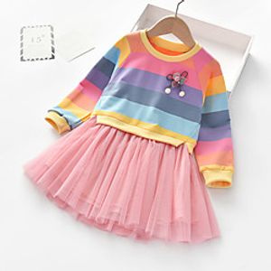 rainbow striped stitching mesh long sleeved sweater dress Lightinthebox