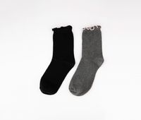 Womens 2-Pack Of Quarter Socks  Grey/Black - thumbnail