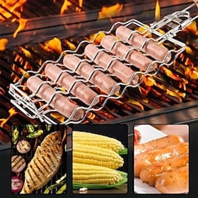 1pc Stainless Steel Hot Dog Rack, Sausage Roller Rack, Detachable Roasted Sausage Rack, Sausage Grill Net BBQ Tools Corn Grill Removable Folding Portable Grill Net Clip Thanksgiving Halloween Christma Lightinthebox