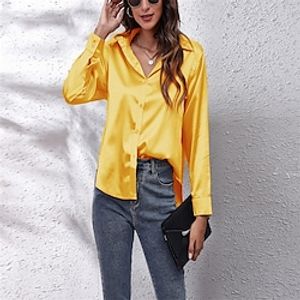 Women's Shirt Blouse Black White Yellow Plain Button Long Sleeve Casual Daily Vintage Casual Shirt Collar Geometric S miniinthebox