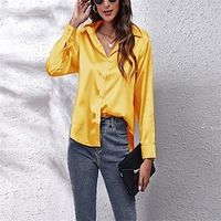 Women's Shirt Blouse Black White Yellow Plain Button Long Sleeve Casual Daily Vintage Casual Shirt Collar Geometric S miniinthebox - thumbnail