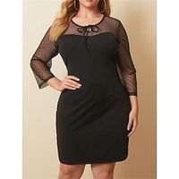 Women's Plus Size Casual Sweater Dress Black Sweater Dress Color Block Midi Sweater Dress Long Sleeve Lace up Mesh Crew Neck Fashion Outdoor Black Summer Spring L XL XXL 3XL 4XL Lightinthebox - thumbnail