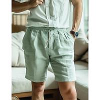 Men's Shorts Linen Shorts Summer Shorts Drawstring Elastic Waist Pleats Plain Comfort Breathable Short Casual Daily Holiday Linen Cotton Blend Fashion Classic Style White Green Lightinthebox