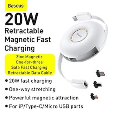 Baseus Zinc Magnetic One-for-three Safe Fast Charging Retractable Data Cable Type-C to MLC PD 20W Lightinthebox