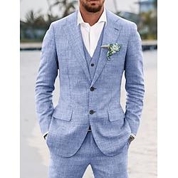 White Sky Blue Dark Blue Men's Wedding Linen Suits Solid Colored 3 Piece Tailored Fit Single Breasted Two-buttons 2024 Lightinthebox