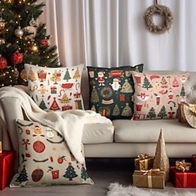 Cartoon Christmas Double Side Pillow Cover 4PC Xmas Soft Decorative Square Cushion Case Pillowcase for Bedroom Livingroom Sofa Couch Chair Lightinthebox