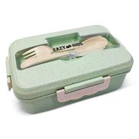 Eazy Kids Wheat Straw Leakproof Eco Bento Lunch Box - Green - 1000ml