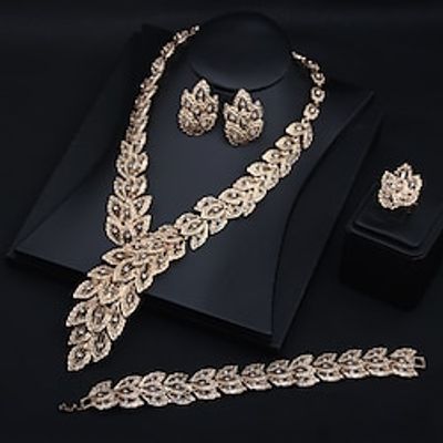 Jewelry Set 4pcs Rhinestone Alloy Rings Earrings Necklace Bracelets Women's Elegant Vintage Stylish Geometrical Geometric Jewelry Set For Wedding Party Wedding Guest Lightinthebox