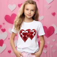 Valentines Girls' 3D Heart Tee Shirt Short Sleeve 3D Print Summer Spring Active Fashion Cute Polyester Kids 3-12 Years Crew Neck Outdoor Casual Daily Regular Fit miniinthebox