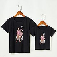 Mommy and Me Tops Cartoon Letter Print Gray White Black Short Sleeve Cute Matching Outfits Lightinthebox - thumbnail