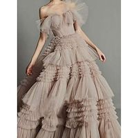 A-Line Prom Dresses Elegant Dress Formal Sweep  Brush Train Sleeveless Strapless Tulle with Pleats Ruffles 2023 Lightinthebox - thumbnail