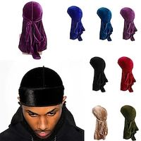 Shiny Velvet Durag For Waves Long Tie Waves Cap Men's Pirate Hat Medieval Unisex Soft Black Bandanas Soft Smooth Breathable Wide Straps Do Rags Lightinthebox - thumbnail