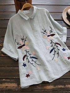 Casual Embroidery Turn-down Collar Women Blouses