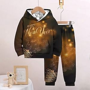 New Year Boys 3D Fireworks Hoodie  Sweatpants Set Long Sleeve 3D Printing Fall Winter Active Fashion Cool Polyester Kids 3-12 Years Hooded Outdoor Street Vacation Regular Fit Lightinthebox