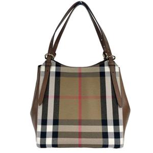 Burberry Small Canterby Tan Leather Check Canvas Tote Bag Purse - 90488