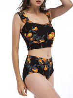High Waisted Orange Print Bathing Suits Bikini