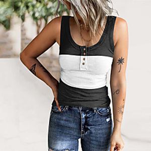 Women's 3D Printed Tank Top Vest Color Gradient Button Print U Neck Casual Tops Blue White Black Lightinthebox