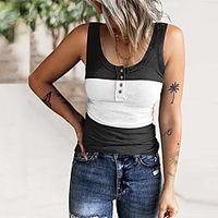 Women's 3D Printed Tank Top Vest Color Gradient Button Print U Neck Casual Tops Blue White Black Lightinthebox - thumbnail