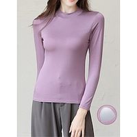 Women's Pajama Top with Chest Pads Loungewear Top Pure Color Fashion Casual Comfort Home Daily Bed Modal Breathable Crew Neck Long Sleeve Fall Winter Black White Lightinthebox - thumbnail