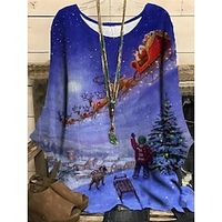 Women's Plus Size Christmas Tops Blouse Shirt Santa Claus Sunflower Print Long Sleeve Crewneck Casual Daily Polyester Winter Fall Blue Royal Blue Lightinthebox - thumbnail