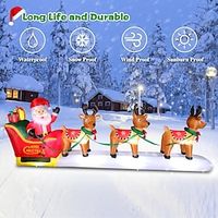 12 FT Christmas Inflatables Outdoor Decorations Santa Claus on Sleigh, 36 Blow Up 3 Rudolph Reindeers Pulling Santa's Sleigh with Gift Boxes, Built in LED Lights 360cm Lightinthebox - thumbnail
