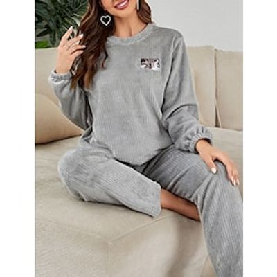 Women's Fleece Pajamas Sets Animal Cartoon Warm Plush Casual Comfort Home Bed Flannel Breathable Lapel Long Sleeve Shirt Pant Pocket Fall Winter Gray Lightinthebox Women's Fleece Pajamas Sets Animal Cartoon Warm Plush Casual Comfort Home Bed Flannel Breathable Lapel Long Sleeve Shirt Pant Pocket Fall Winter Gray Lightinthebox
