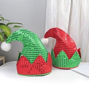 Santa Claus Elf Hat Christmas Hat Men's Cosplay Christmas Masquerade Christmas Eve Festival / Holiday Sequin Nonwoven Apple Green / Green / Red Men's Women's Easy Carnival Costumes miniinthebox