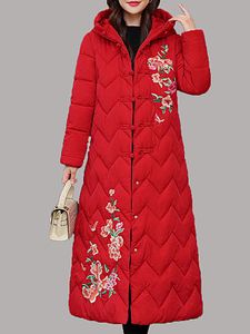 Embroidered Long Over-the-knee Hooded Down Jacket