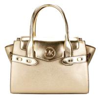 Michael Kors Carmen Medium Pale Gold Saffiano Leather Satchel Purse Bag - 85381