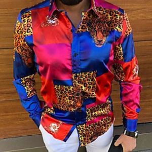 Men's Shirt Tartan Patchwork Print Long Sleeve Going out Slim Tops Designer Punk  Gothic Standing Collar Blue miniinthebox