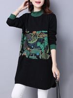 Casual Printed Long Sleeves O Neck Shirts For Women
