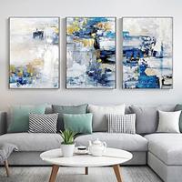 Handmade Large Wall Art Living Room Decor Abstract Canvas Handpainted Gold Blue Modern Home Decor Dining Room Bedroom Wall Decor Kitchen Decor Frame Ready To Hang Lightinthebox - thumbnail