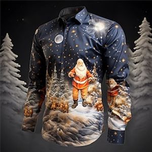 Santa Claus Christmas Tree Casual Men's Shirt Christmas Daily Wear Going out Fall  Winter Turndown Long Sleeve Dark Navy Green S M L Shirt Lightinthebox