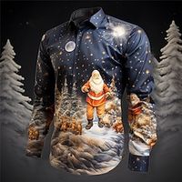 Santa Claus Christmas Tree Casual Men's Shirt Christmas Daily Wear Going out Fall  Winter Turndown Long Sleeve Dark Navy Green S M L Shirt Lightinthebox - thumbnail