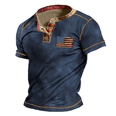 American Flag Fashion Designer Basic Men's 3D Print Henley Shirt Short Sleeve Shirt T shirt Tee Tee Top Street Casual Vacation T shirt Brown Army Green Dark Blue Short Sleeve Henley Shirt Spring Lightinthebox