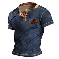 American Flag Fashion Designer Basic Men's 3D Print Henley Shirt Short Sleeve Shirt T shirt Tee Tee Top Street Casual Vacation T shirt Brown Army Green Dark Blue Short Sleeve Henley Shirt Spring Lightinthebox