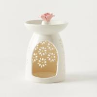 Cylindrical Oil Burner with Flower Accent