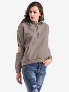 Hollow Solid Color Hooded Women Hoodies