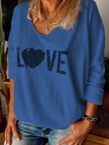 Letter Print V-neck Long sleeves T-shirt